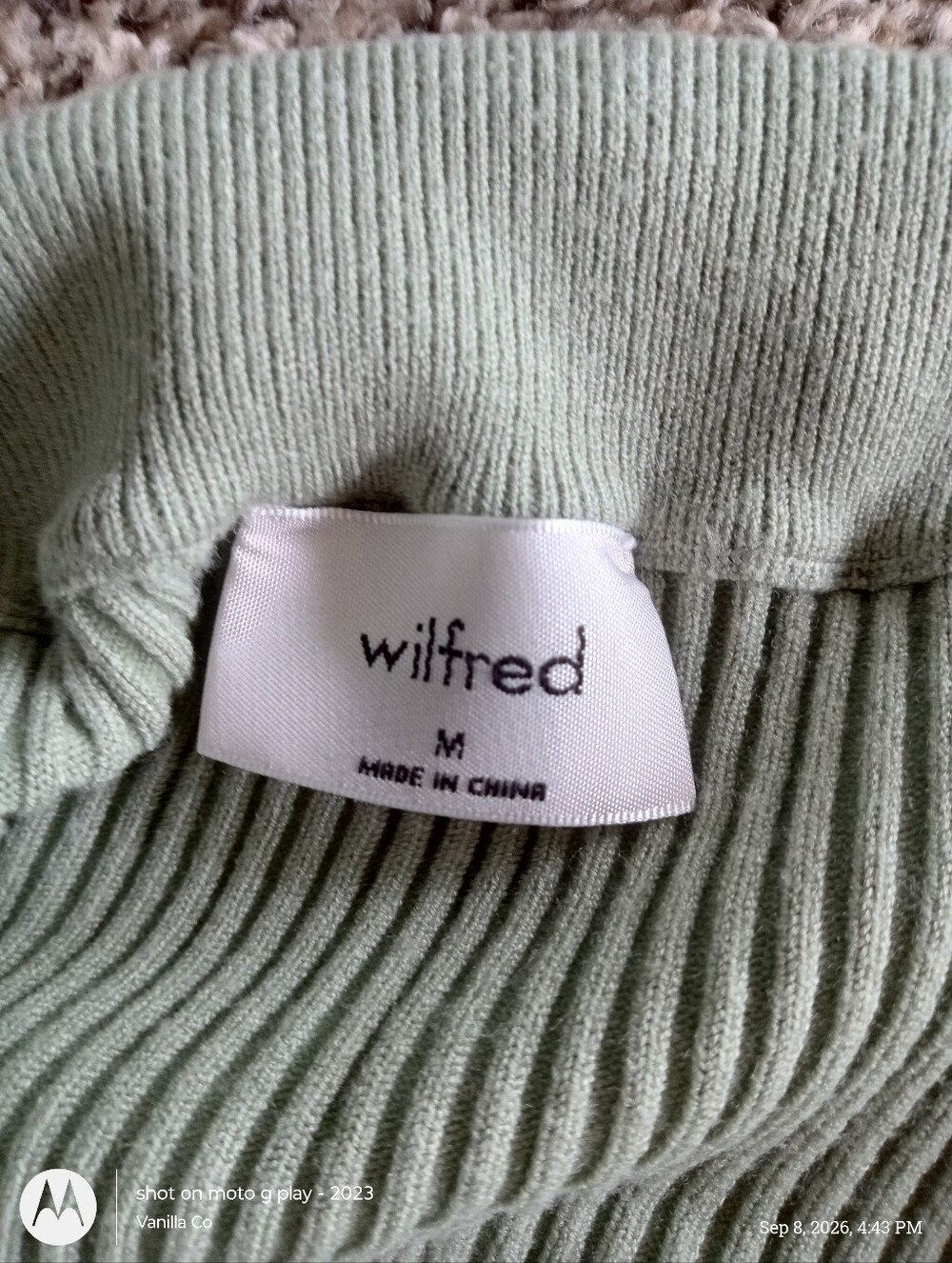 Aritzia Wilfred Reso High Waisted Knit Mini Skirt Ribbed Green Espace Medium - Picture 4 of 9